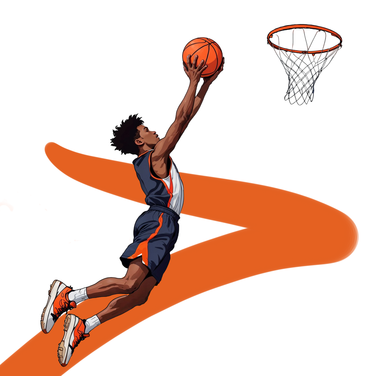 Young basketball player dunking